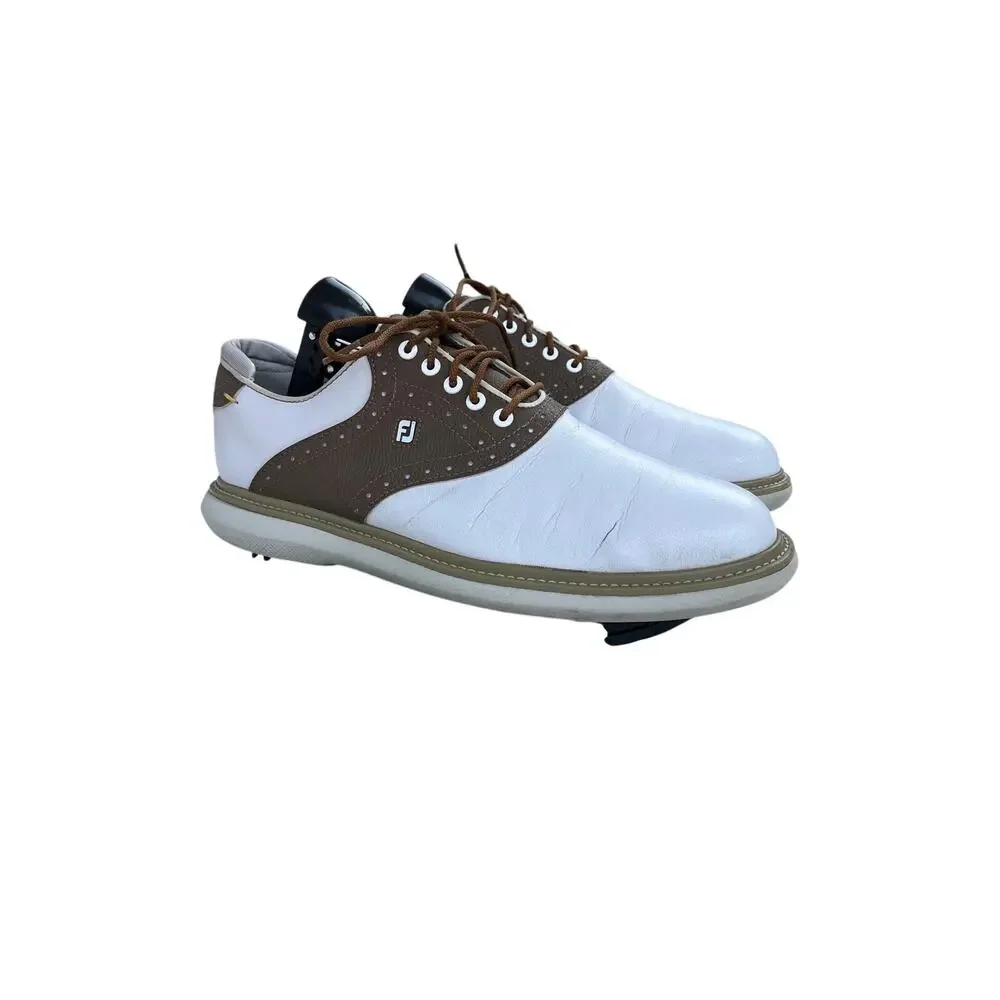 FootJoy Traditions Men's Golf Shoes Size 9 White Brown Leather Spikeless